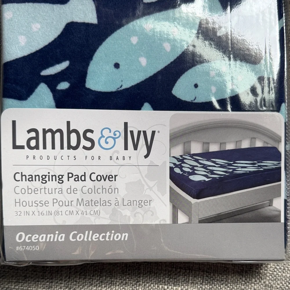 Lambs & Ivy Oceanic Collection Changing Pad Cover - Navy Blue Fish Design